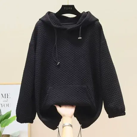 欧货华夫格子连帽休闲卫衣女秋季2023新款慵懒风纯色休闲宽松上衣商品大图