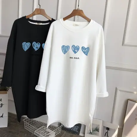 高级感白色打底衫女叠穿内搭秋季宽松大码白色T恤女中长款上衣图片