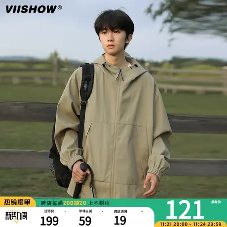 VIISHOW户外冲锋夹克男士2023春秋款潮牌工装夹克男连帽防风上衣商品大图