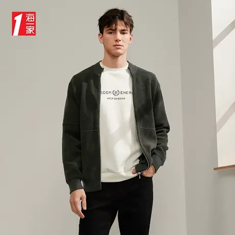 海一家休闲舒适毛衣开衫2023秋季新款时尚拼接基础男士针织外套商品大图