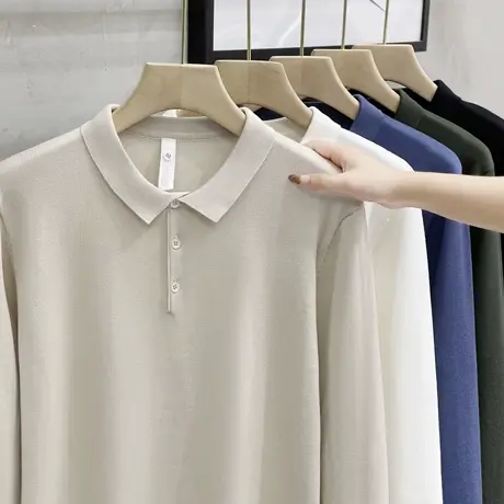 2023春秋新款纯色打底商务休闲翻领针织衫POLO衫男百搭简约毛衣男商品大图