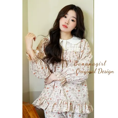 Bananagirl【抑菌】睡衣女款长袖春秋新款碎花娃娃领宽松家居服女商品大图