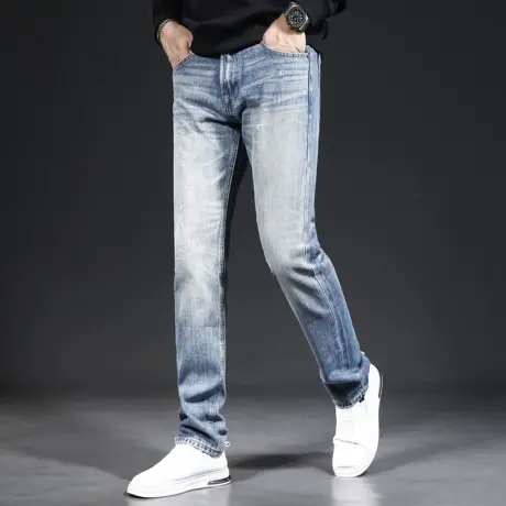 美式休闲宽松牛仔裤男直筒秋季2023新款蓝色高端水洗男士牛仔裤商品大图