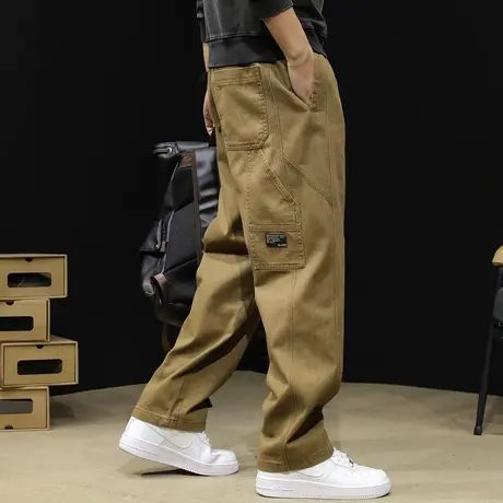秋季直筒休闲裤男2024新款潮牌大码多袋男士工装裤子春秋阔腿男裤商品大图