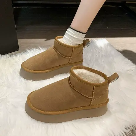 周冬雨同款雪地靴女2024新款冬爆款厚底增高短靴东北加绒加厚棉鞋图片