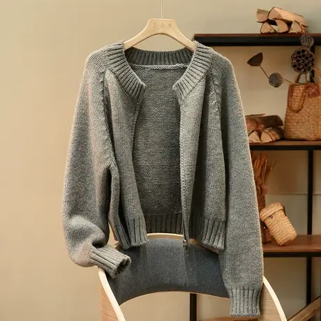 享永子【软软糯糯】轻柔毛衣针织衫拉链开衫连帽休闲外套女春秋图片