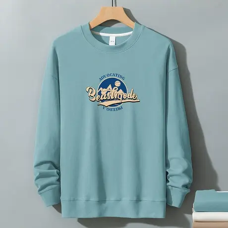 350g重磅卫衣男秋冬款圆领长袖t恤日系潮牌套头上衣服印花无帽衫图片