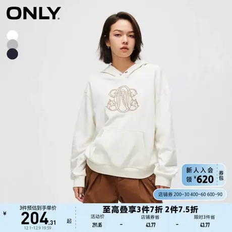 ONLY奥莱春季时尚休闲宽松刺绣拼接连帽长袖卫衣女商品大图