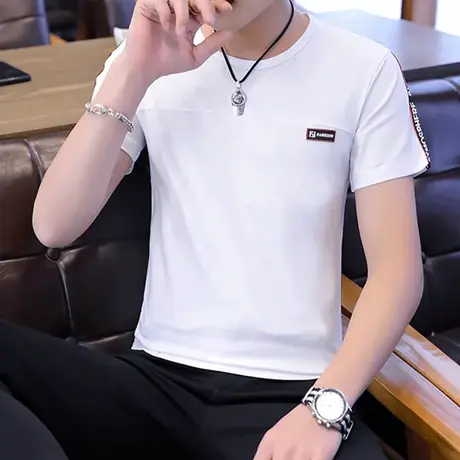 夏季纯棉T恤男短袖韩版上衣简约汗衫夏装中学生半袖潮流男装卫衣图片