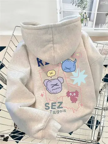 美式oversize潮牌连帽卫衣女秋冬爆款小个子加绒加厚慵懒纯棉外套商品大图