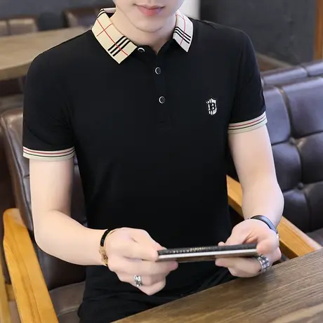 2023新款男士短袖t恤韩版潮流夏装纯棉刺绣翻领保罗polo衫上衣服商品大图
