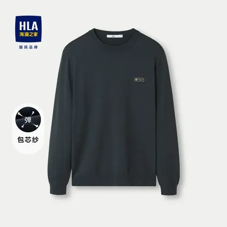 HLA/海澜之家包芯纱针织衫2024春夏新款撞色小标圆领保暖毛衣男图片