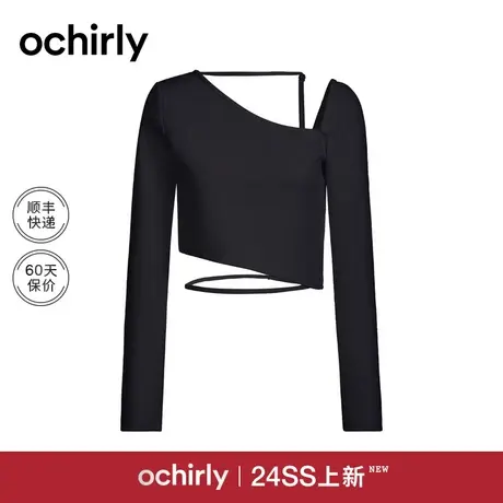 空气层短上衣女 ochirly欧时力2024新款春装绑带t恤不规则设计感图片