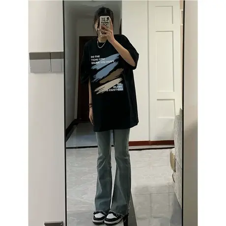 纯棉重磅oversize设计感短袖t恤女夏季宽松潮牌港味复古chic上衣图片
