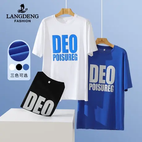浪登夏季纯棉短袖T恤男时尚宽松阔版上衣印花半袖休闲圆领男装商品大图