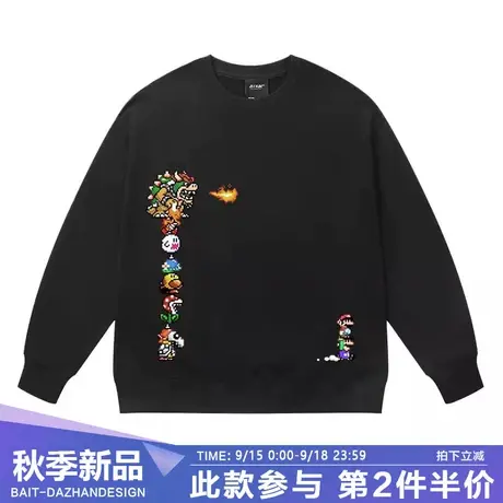 潮牌马里奥经典游戏创意卡通马赛克无帽卫衣男女秋冬百搭情侣上衣商品大图
