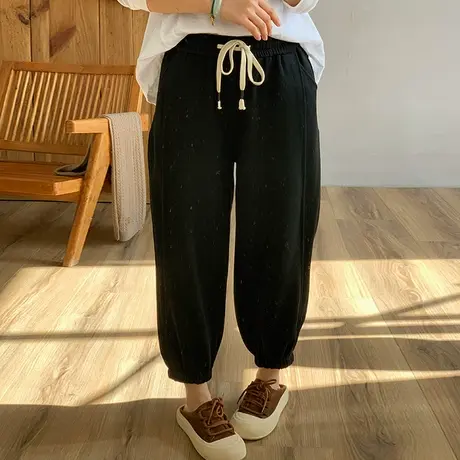 dza 高腰显瘦宽松阔腿哈伦裤子女春季2024新款卫裤休闲运动九分裤商品大图