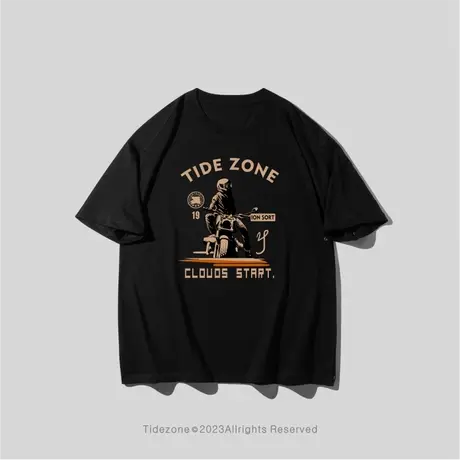 Ohlyah手绘机车图案短袖纯色学生T恤男圆领印花薄款休闲风2023夏图片