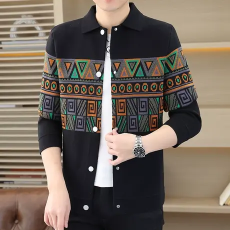 2023秋季新款男士毛衣开衫个性翻领针织衫外套潮流帅气秋装上衣服商品大图