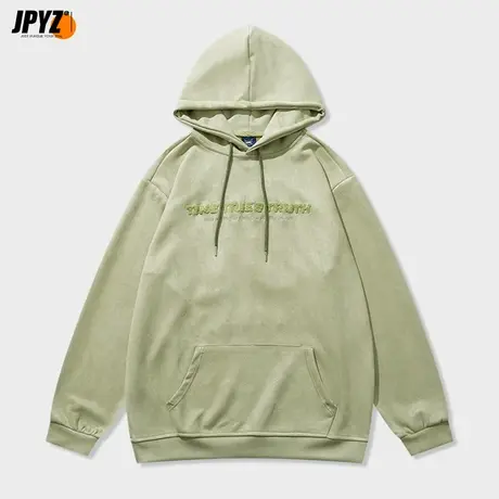 麂皮oversize连帽卫衣男上衣服秋冬美式重磅潮牌外套加绒加厚帽衫商品大图