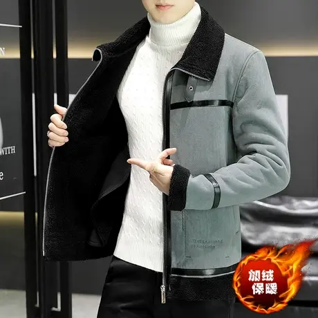 冬季复合皮毛一体绒保暖外套男士潮流加绒加厚鹿皮绒男装冬装夹克商品大图