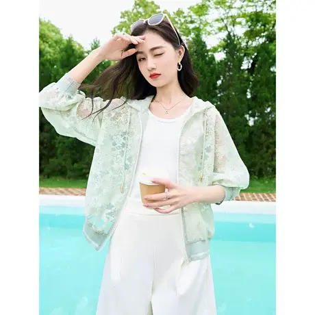 时尚气质休闲连帽遮阳外套2023年夏季新款淑女温柔宽松显瘦上衣商品大图