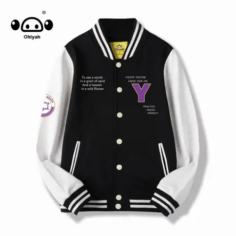 Ohlyah美式简约潮牌拼接黑白棒球服女2023年新款春秋冬季街头外套商品大图