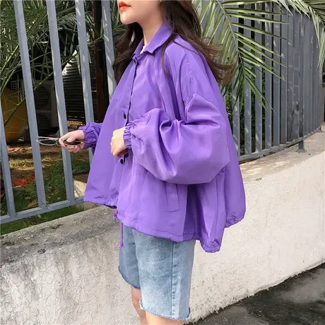 2021夏季新款韩版拼色薄外套女原宿宽松bf初中高中学生防晒衣女潮商品大图