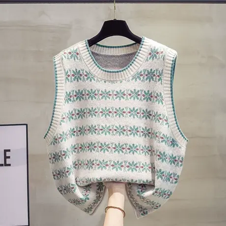 圆领大码针织马甲背心女2023秋装新款宽松外传马夹外搭毛衣坎肩潮图片