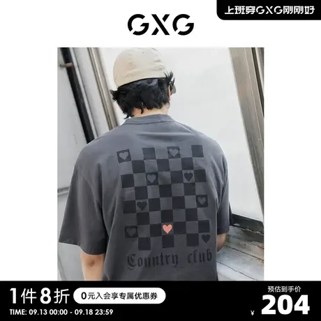 GXG奥莱 22年男装 字母印花棋盘格设计圆领短袖T恤夏季商品大图