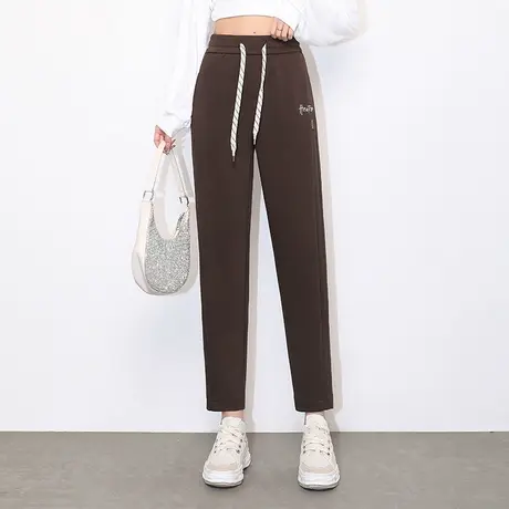 时尚小个子休闲裤女春季2023新款松紧腰显瘦直筒小脚裤哈伦萝卜裤商品大图