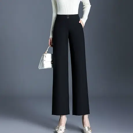 阔腿裤女秋季2023新款高腰坠感黑色长裤显瘦通勤西装裤小个子长裤商品大图