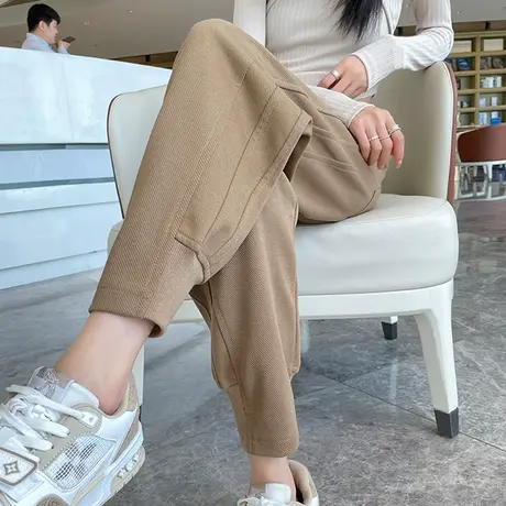 咖色运动裤女秋冬2023年新款高腰直筒宽松加绒加厚休闲束脚哈伦裤商品大图