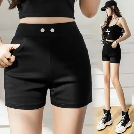 黑色辣妹弹力休闲短裤女夏季紧身小个子修身高腰显瘦超短直筒裤子商品大图