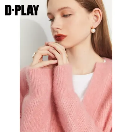 DPLAY【黑标】春软糯宽松短款泡泡糖粉色马海针织开衫外套商品大图