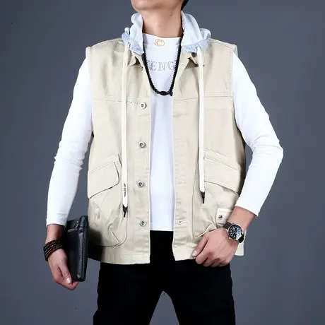 2023男士春秋新款牛仔马夹春秋卡其色刺绣花时尚百搭款男潮牌休闲图片