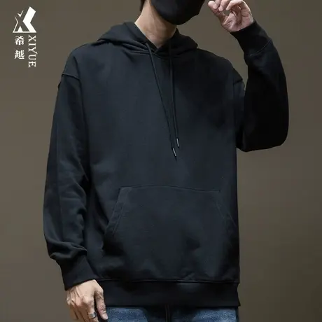 希越320g纯色简约百搭休闲卫衣男款秋季宽松大码男士连帽内搭外套商品大图