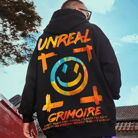 oversize欧美高街连帽潮胖子潮牌潮流大码秋冬季加绒小恶魔卫衣男商品大图