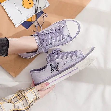 夏季薄款紫色帆布鞋女2020年新款ulzzang百搭网红小白鞋洋气板鞋商品大图