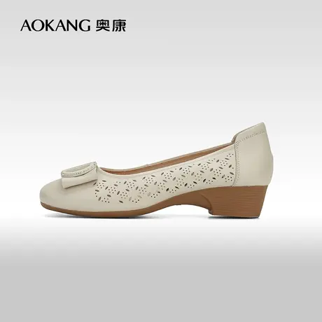 【门店发货】奥康女鞋 2023春秋季时尚舒适镂空单鞋妈妈鞋真皮商品大图