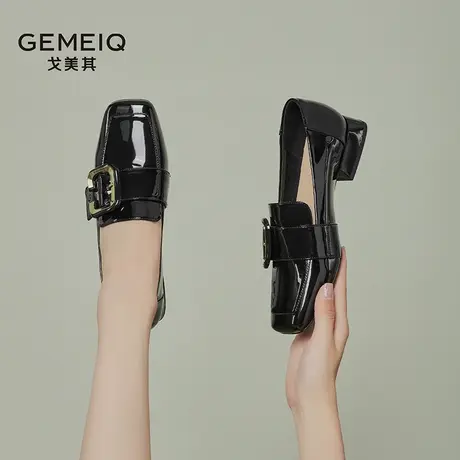戈美其乐福鞋女秋季新款2023年低跟复古小皮鞋漆皮软面粗跟单鞋女商品大图