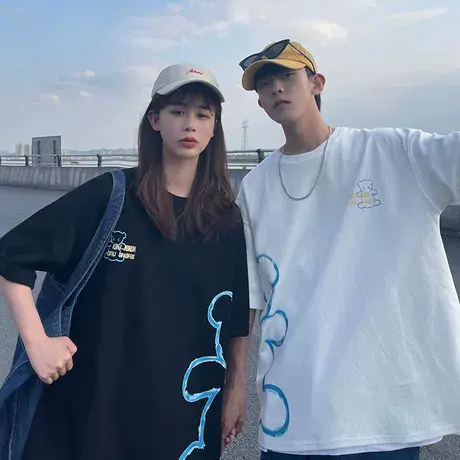 胖mm正肩短袖T恤女夏装韩版大码原宿风宽松减龄情侣半袖上衣200斤商品大图
