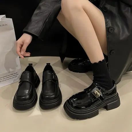 美拉德复古小皮鞋2024新款春季女鞋子厚底黑色JK制服英伦风乐福鞋商品大图