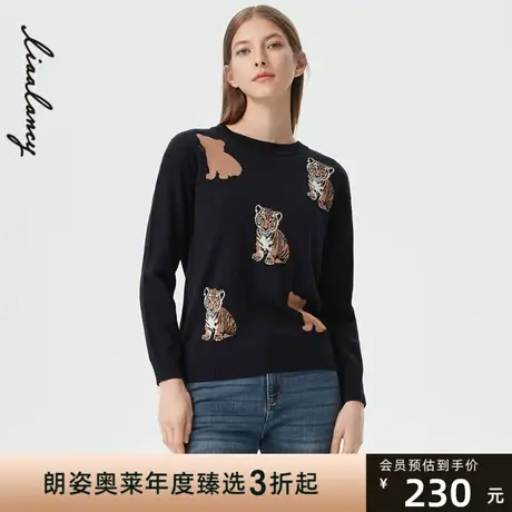 朗姿集团奥莱春秋季新款新款毛针织衫卡通印花圆领女式毛针织衫商品大图
