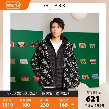 GUESS秋冬季男女同款潮流时尚印花仿羊羔绒连帽外套-M2BL978105Z图片