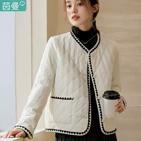 茵曼官方旗舰店女装2022冬季新款休闲V领撞色宽松短款鸭绒羽绒服图片