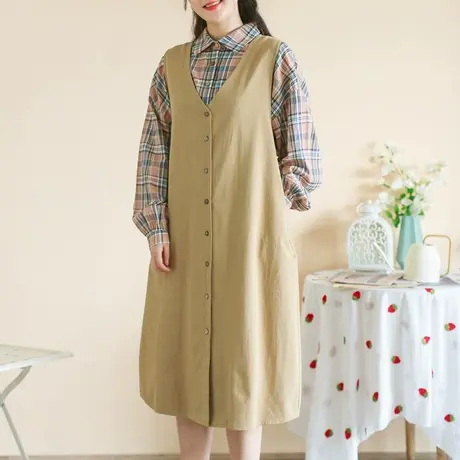 胖妹妹初春新款气质V领棉布背心裙 加大码2023宽松无袖长裙200斤商品大图