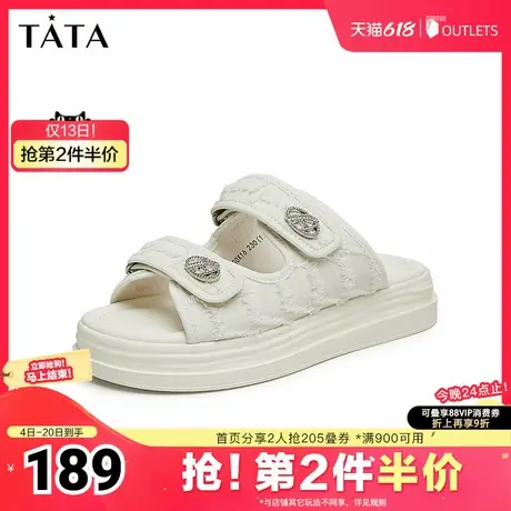 Tata他她厚底小香风拖鞋女鞋外穿魔术贴凉拖2025夏季新款奥莱图片