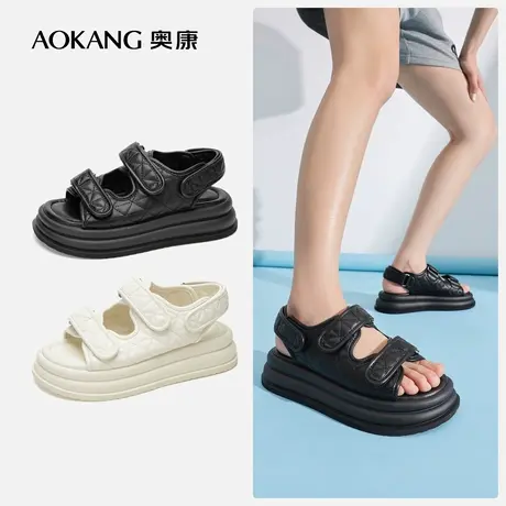 【运动凉鞋】奥康女鞋夏季新款简约露趾舒适厚底通勤休闲凉鞋图片