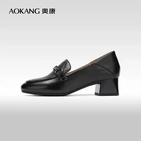 奥康女鞋 2024春秋季真皮菱纹格鞋面浅口单鞋图片